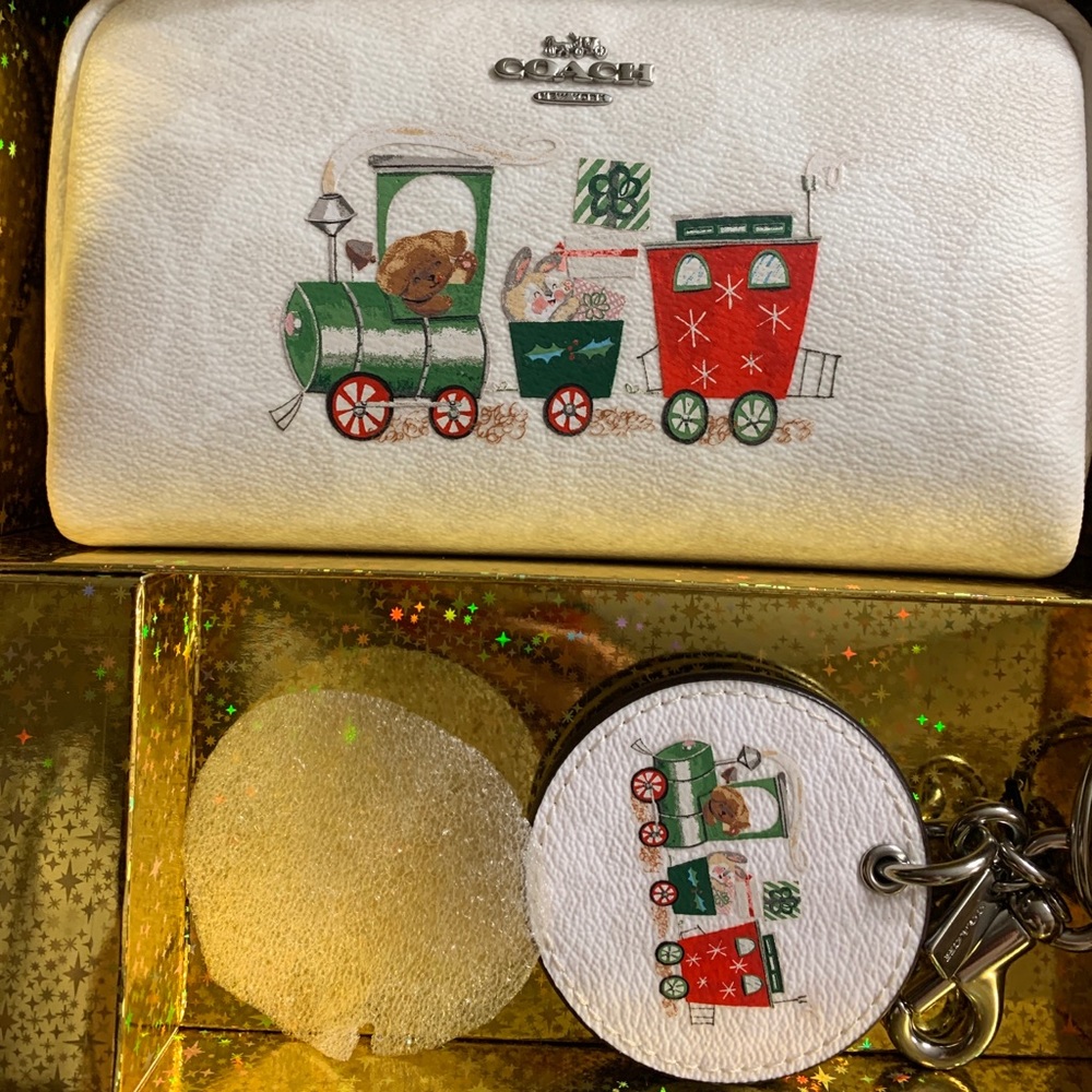 Limited EDITION 🔥Authentic COACH Leather Train cosmetic cs/Keychain - Picture 1 of 16